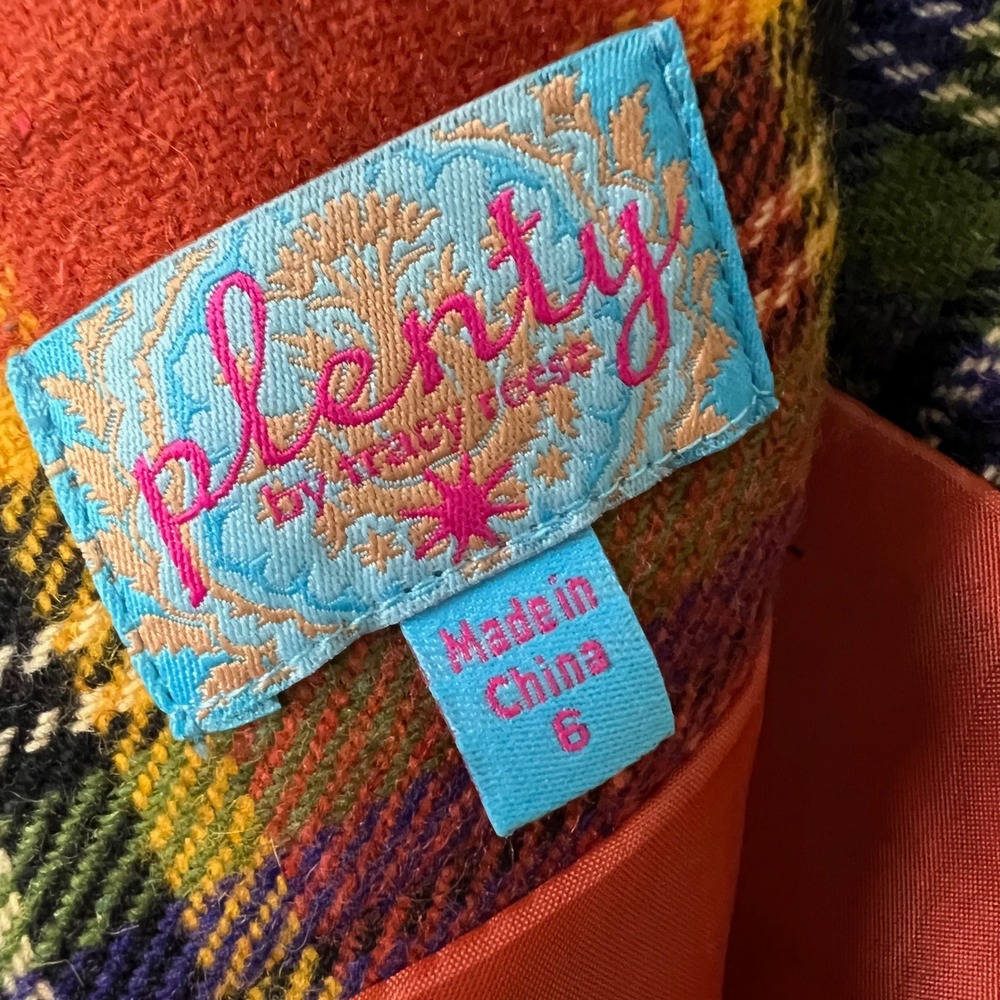 Plenty by Tracy Reese Easy Keeper Skirt Orange Plaid Wool Blend Tulip Hem Size 6 - Picture 3 of 11